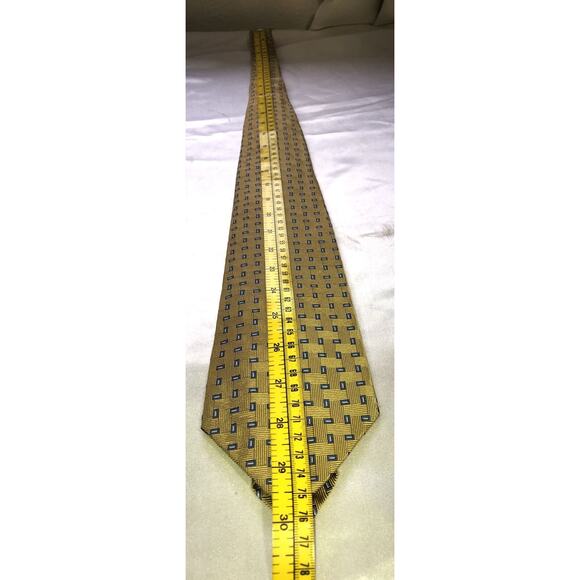 346 Brooks Brothers Pure Silk Neck Tie Gold Blue Geometric Pattern - Picture 4 of 5